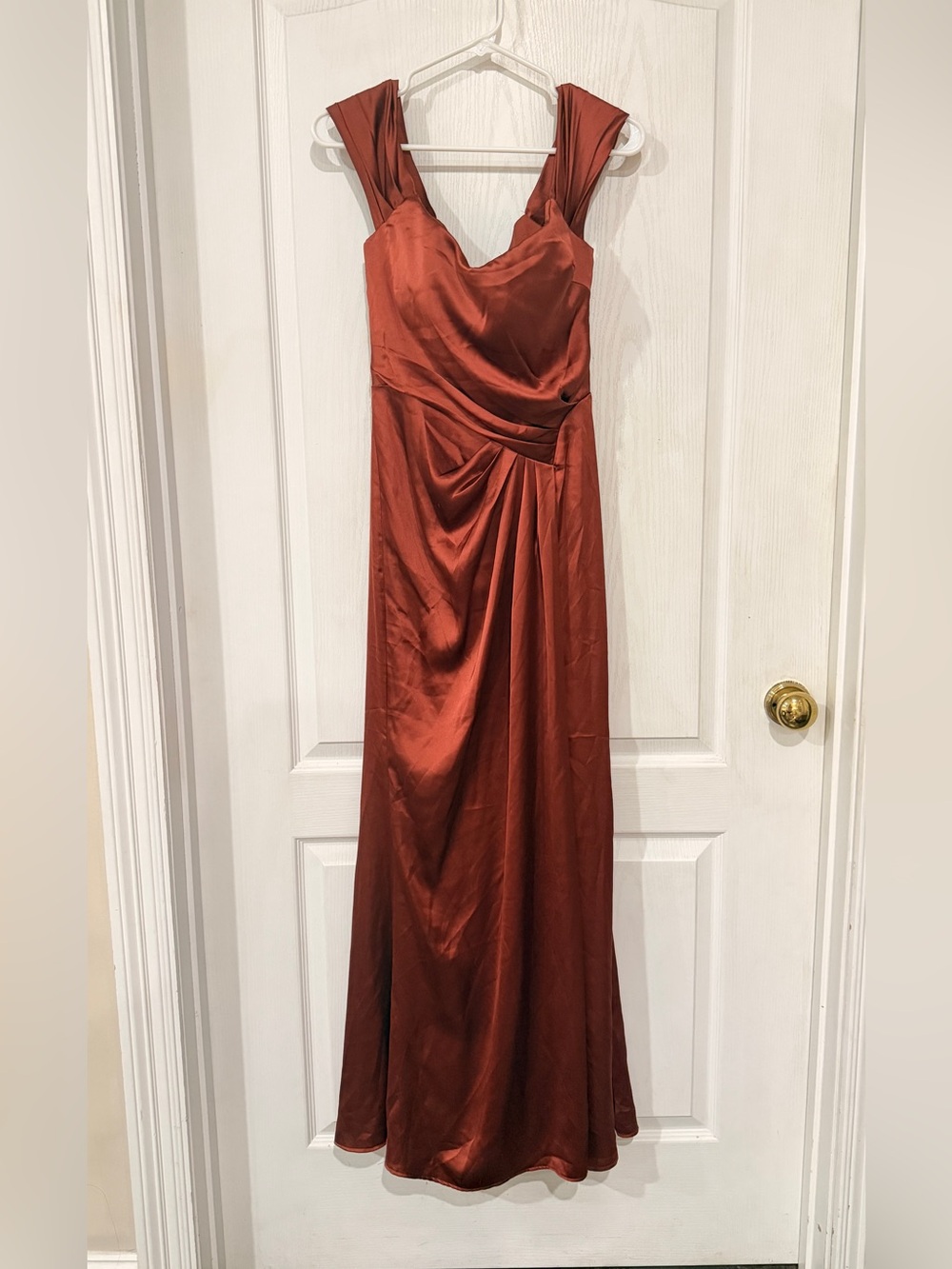 Rust Satin Maxi Dress with Draped Bodice - Women